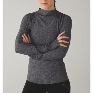 Lululemon Warm It Up Mock Neck Running Long Sleeve Top Heathered Black Gray S